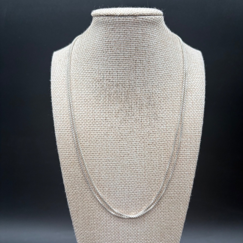 FAS Box Chain Necklace Mens 36" Silver Excellent Sterling Silver 1.3mm 9.53g